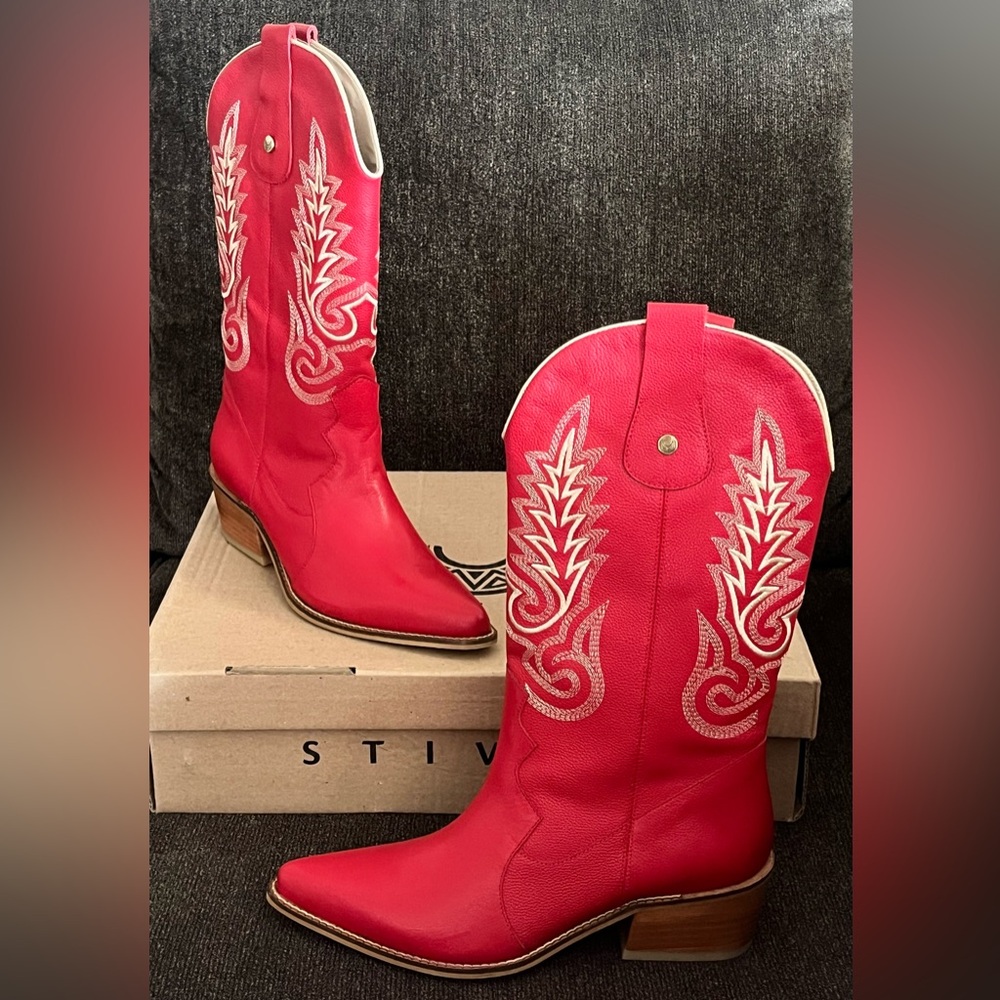 Stivali New York Western Style Leather Boots Red Color Women’s -Size 10